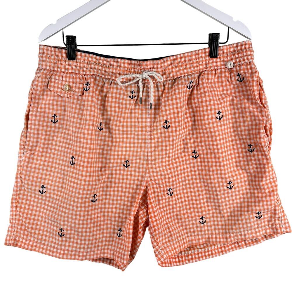 Polo by Ralph Lauren Men's XL Gingham Anchor Print Check Swim Shorts Trunks